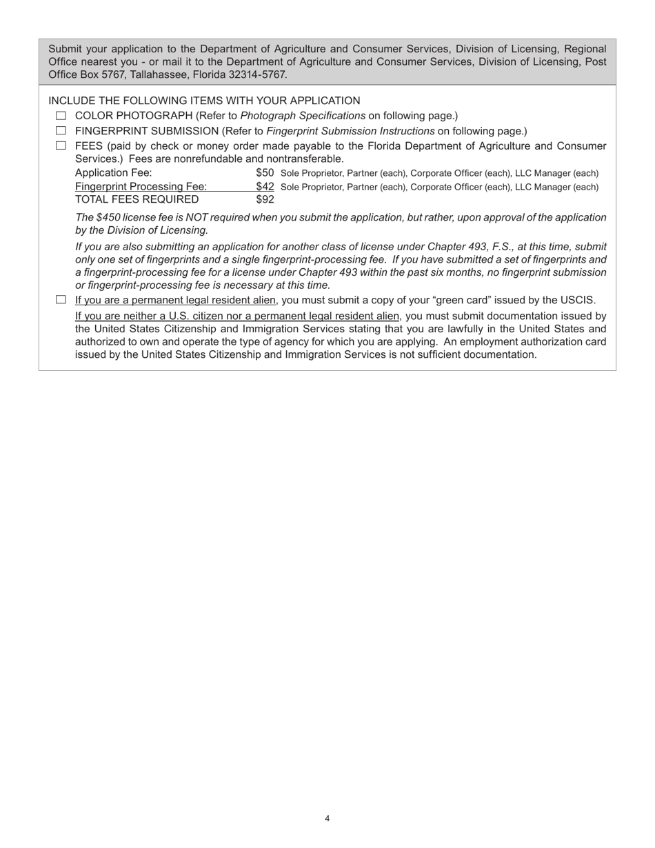 Form FDACS-16022 Application for Class a, b, or r Agency License - Florida, Page 5