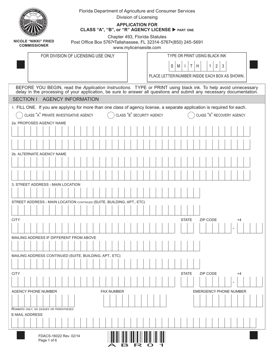 Form FDACS-16022 Application for Class a, b, or r Agency License - Florida, Page 7