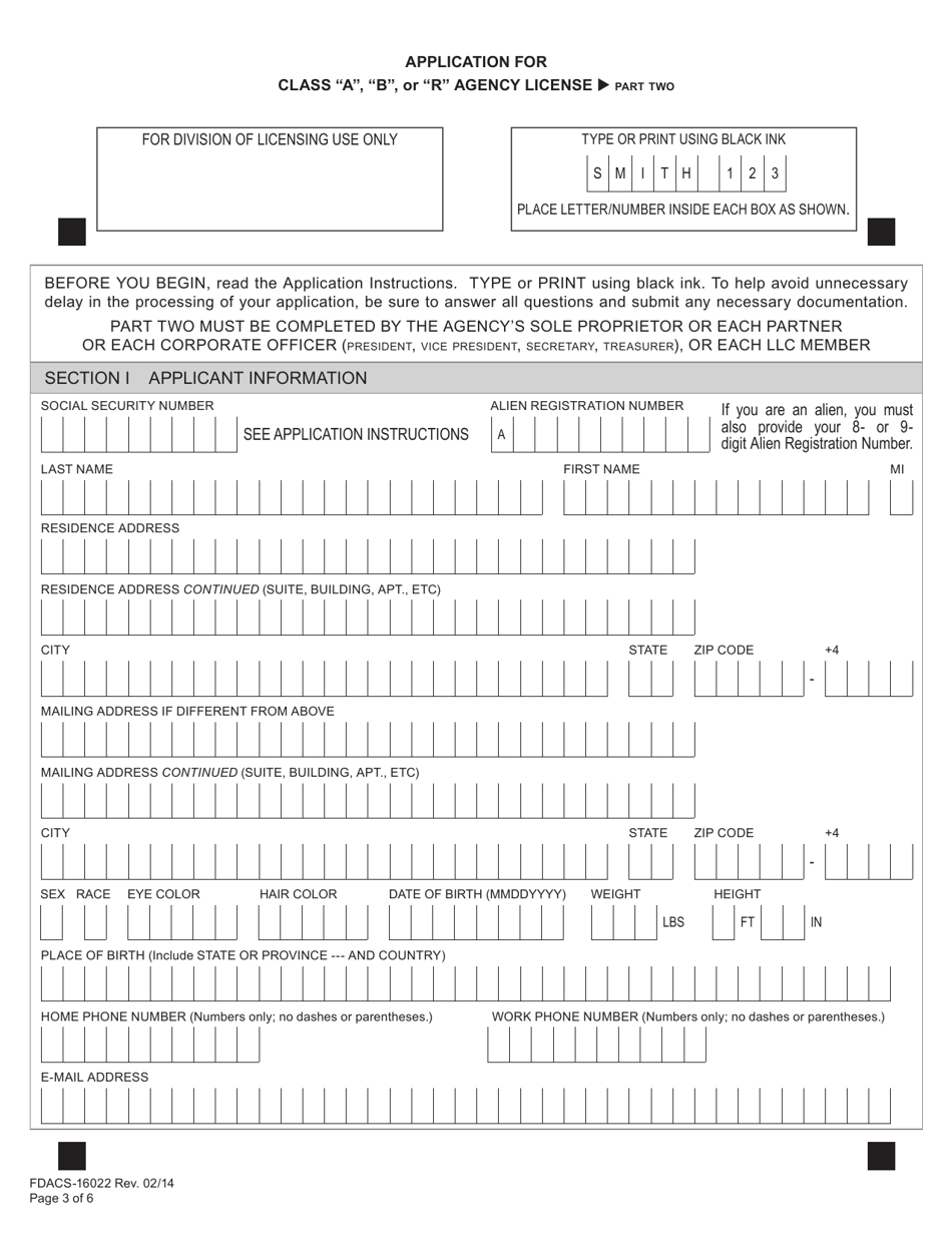 Form FDACS-16022 Application for Class a, b, or r Agency License - Florida, Page 9