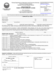 Document preview: Form FDACS-09015 Application for Permit to Feed Garbage to Swine - Florida
