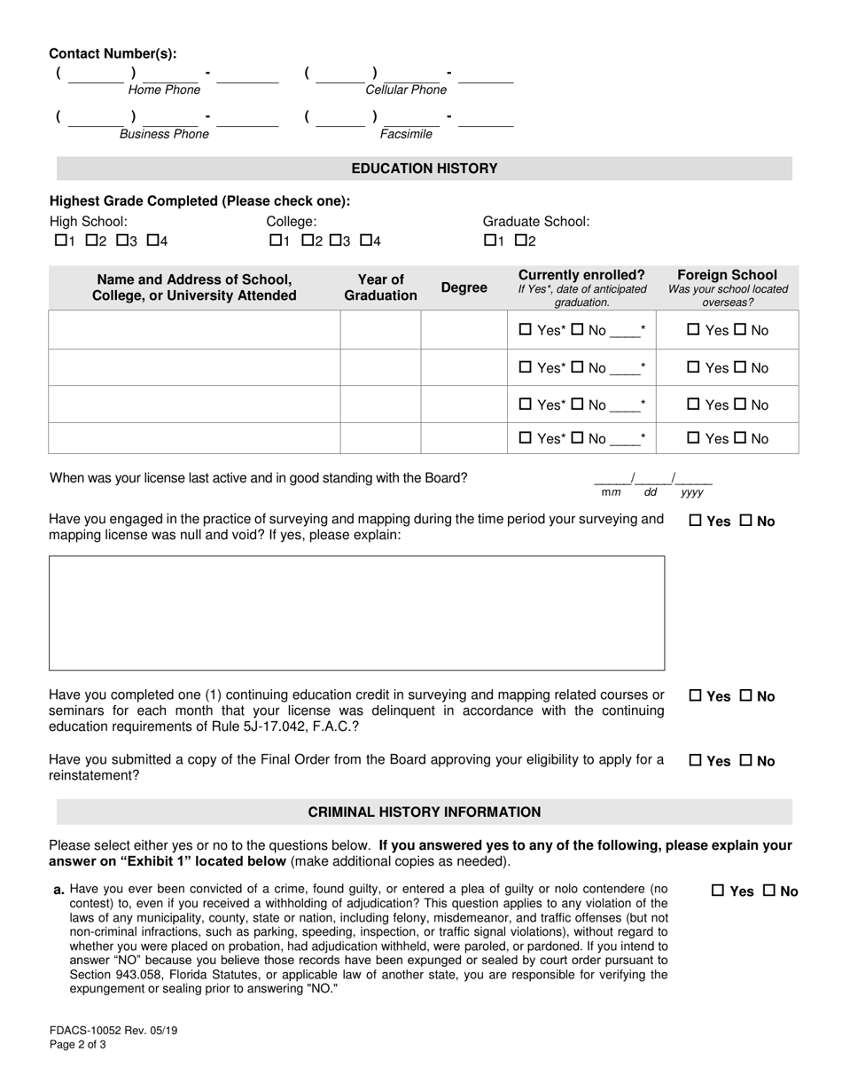 Form FDACS-10052 Board of Professional Surveyors  Mappers Application for Reinstatement of Null  Void Certification - Florida, Page 4