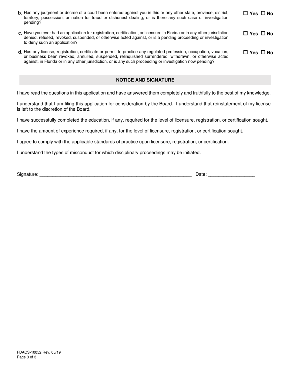 Form FDACS-10052 Board of Professional Surveyors  Mappers Application for Reinstatement of Null  Void Certification - Florida, Page 5