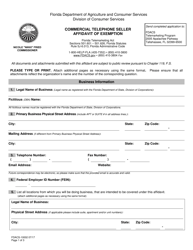 Form FDACS-10002 Commercial Telephone Seller Affidavit of Exemption - Florida