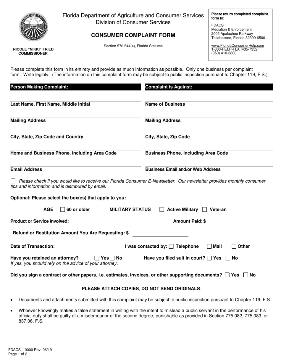 Form FDACS-10000 - Fill Out, Sign Online And Download Fillable PDF ...