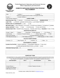 Document preview: Form FDACS-16075 Domestic Marijuana Eradication Program Field Summary - Florida