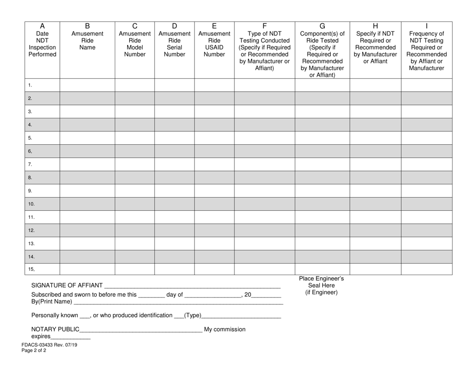 Form FDACS-03433 Fair Rides Affidavit of Compliance and Nondestructive Testing - Florida, Page 2