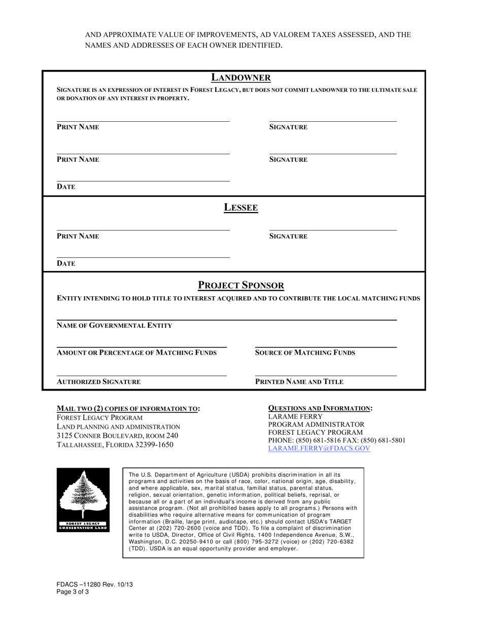 Form FDACS-11280 Forest Legacy Program Application - Florida, Page 3