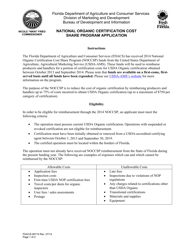 Form FDACS-06715 National Organic Certification Cost Share Program Application - Florida