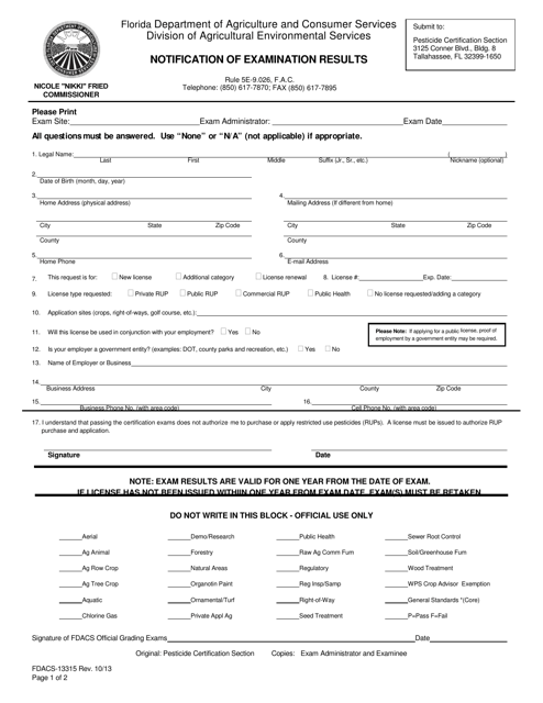 Form FDACS-13315  Printable Pdf