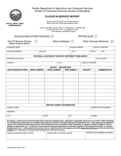 Form FDACS-03017  Printable Pdf