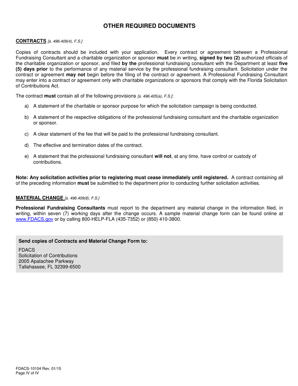 Form FDACS-10104 Professional Fundraising Consultant Registration Application - Florida, Page 5