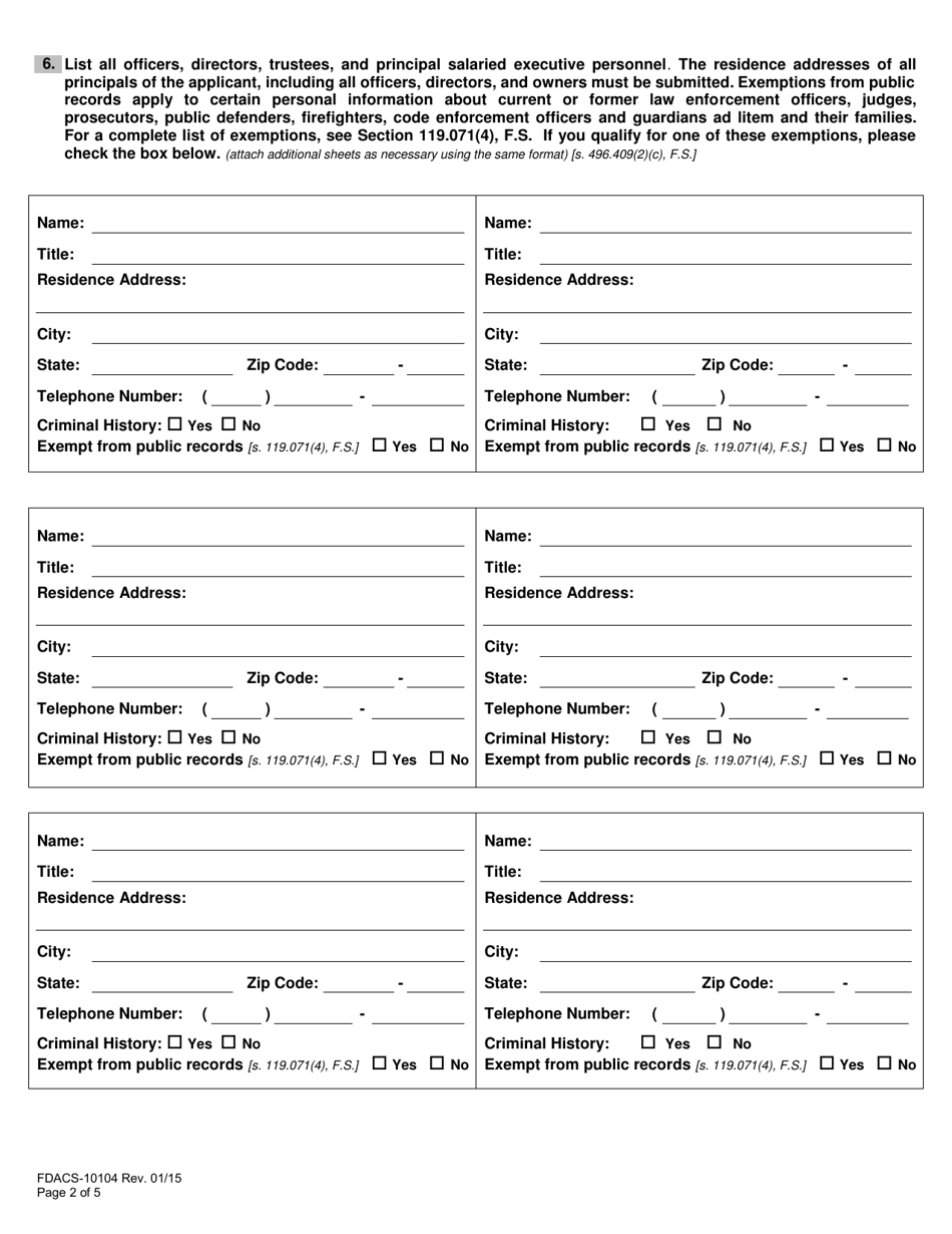 Form FDACS-10104 Professional Fundraising Consultant Registration Application - Florida, Page 7