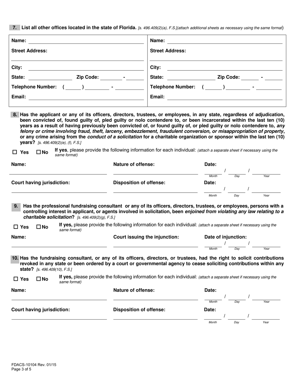 Form FDACS-10104 Professional Fundraising Consultant Registration Application - Florida, Page 8