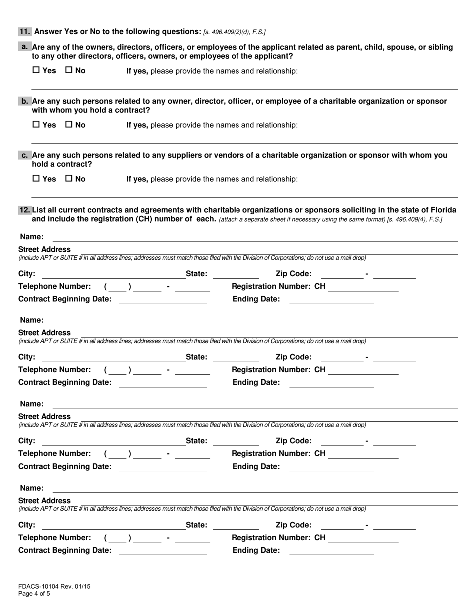 Form FDACS-10104 Professional Fundraising Consultant Registration Application - Florida, Page 9