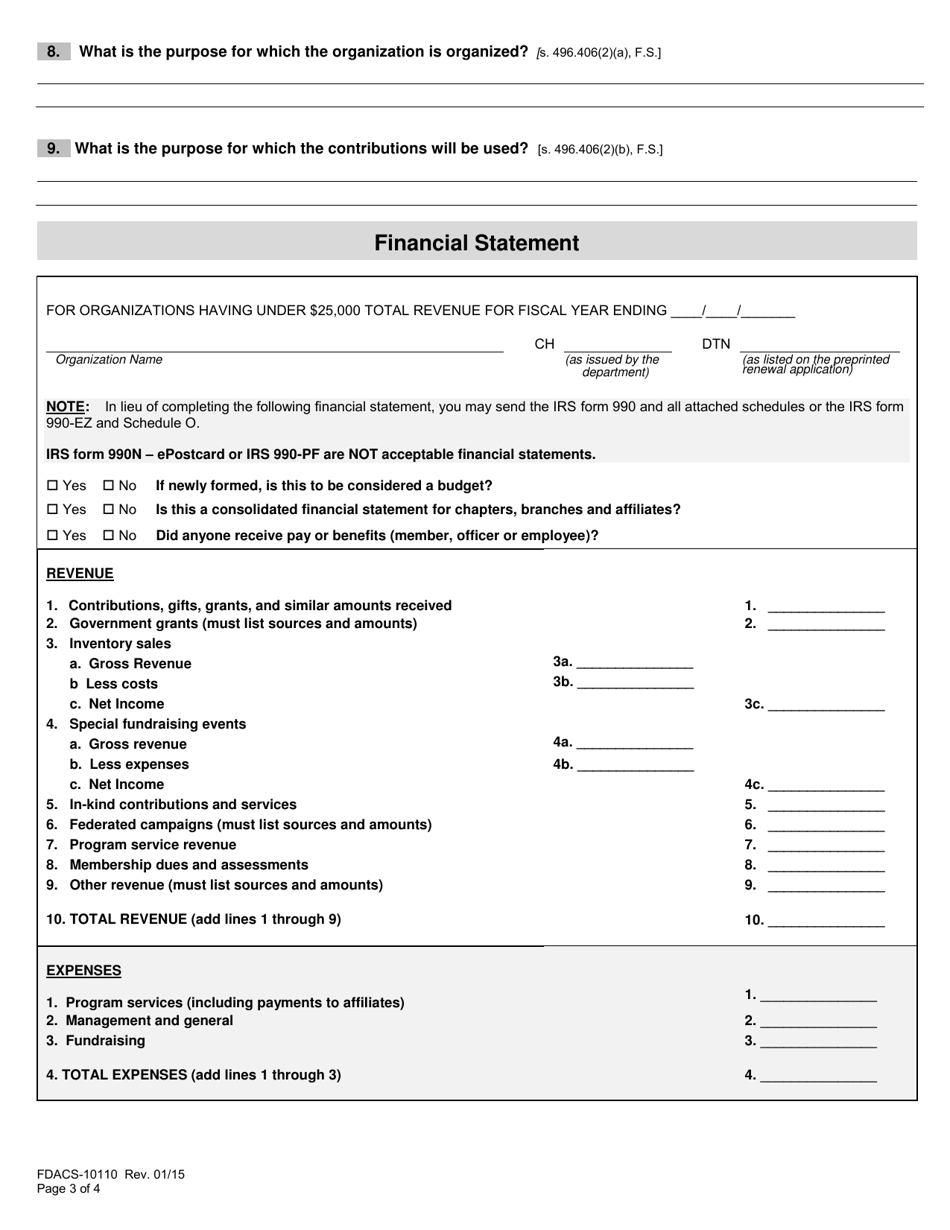 Form FDACS-10110 Small Charitable Organizations / Sponsors Application - Florida, Page 6