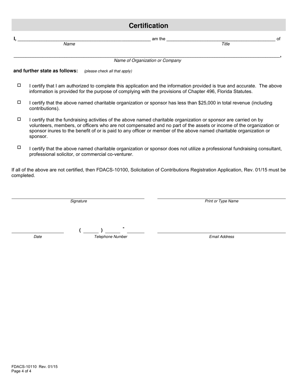 Form FDACS-10110 Small Charitable Organizations / Sponsors Application - Florida, Page 7