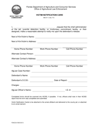 Document preview: Form FDACS-01555 Victim Notification Card - Florida