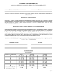 Document preview: Publicacion Del Comunicado De Prensa Para Programas Sin Tarifa - Florida (Spanish)