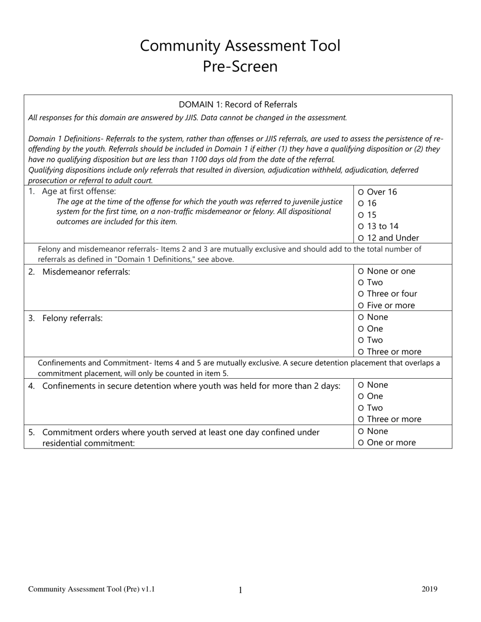 Community Assessment Tool Pre-screen - Florida, Page 1