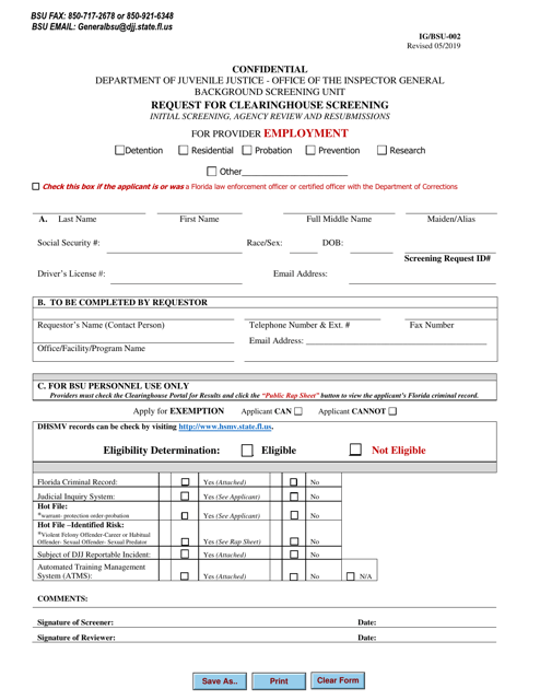 Form IG/BSU-002  Printable Pdf