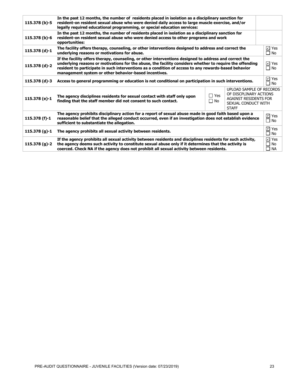 Prea Audit: Pre-audit Questionnaire - Juvenile Facilities - Florida, Page 23