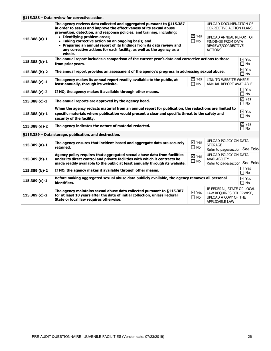 Prea Audit: Pre-audit Questionnaire - Juvenile Facilities - Florida, Page 26