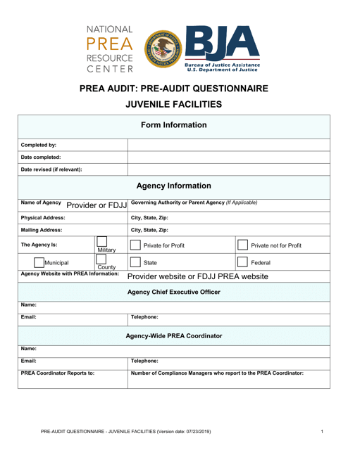 Prea Audit: Pre-audit Questionnaire - Juvenile Facilities - Florida