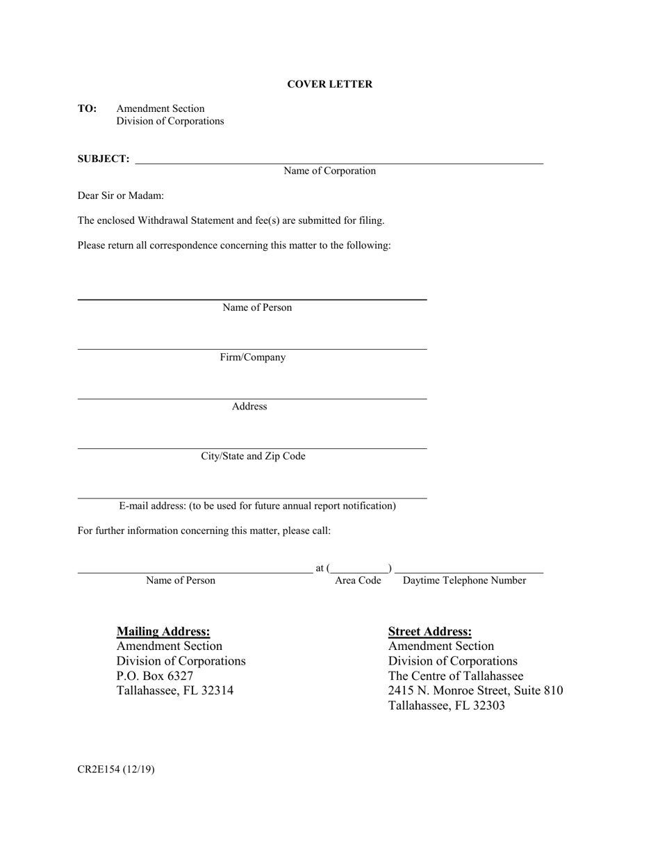 Form CR2E154 Withdrawal Statement - Florida, Page 1