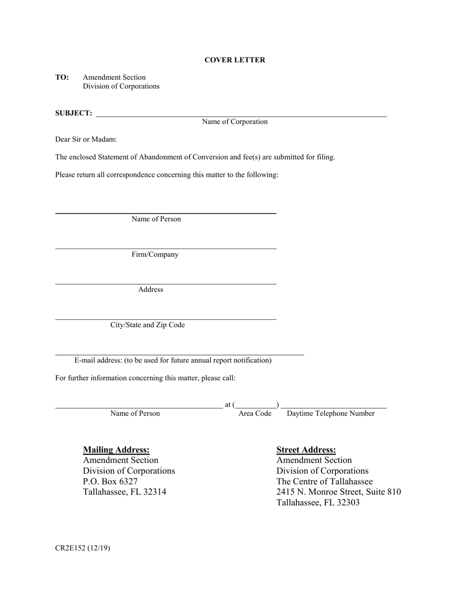 Form CR2E152 Statement of Abandonment of Conversion - Florida, Page 1
