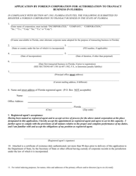 Form CR2E007 Application by Foreign Corporation for Authorization to Transact Business in Florida - Florida, Page 3