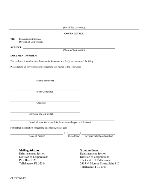 Form CR2E073 Amendment to Partnership Statement - Florida