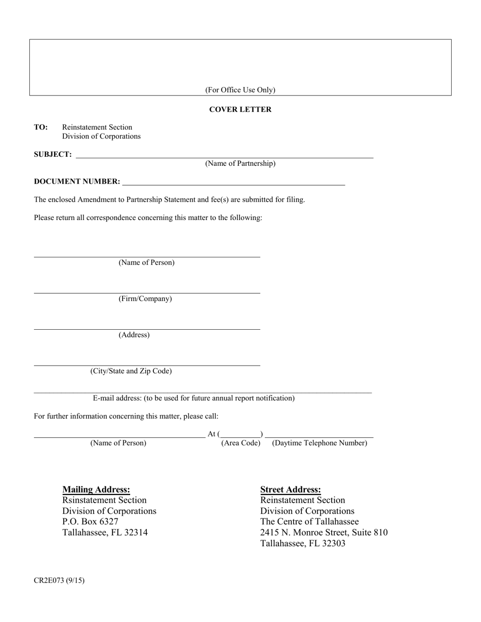 Form CR2E073 Amendment to Partnership Statement - Florida, Page 1