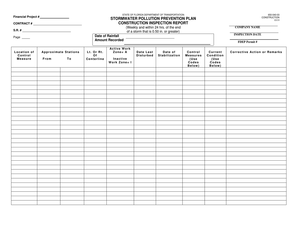 Form 650-040-03 Stormwater Pollution Prevention Plan Construction Inspection Report - Florida, Page 8