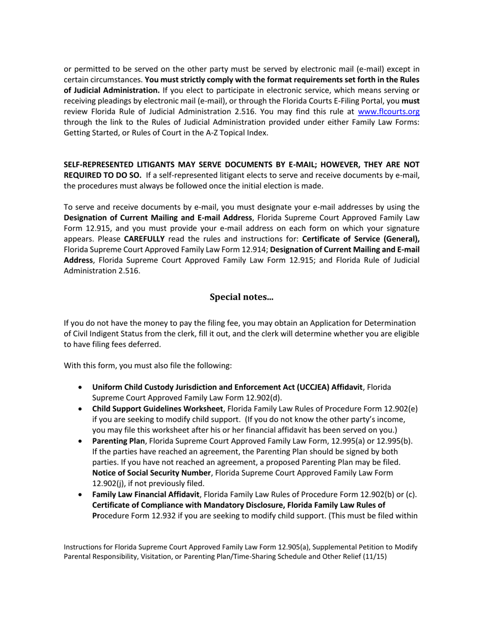 Family Law Form 12.905(A) Supplemental Petition to Modify Parental Responsibility, Visitation or Parenting Plan / Time-Sharing Schedule and Other Relief - Florida, Page 3