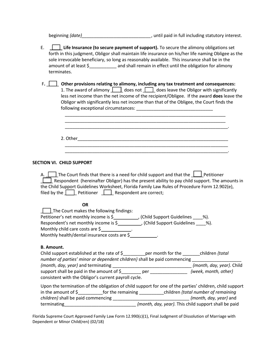 Family Law Form 12.990(C)(1) Final Judgment of Dissolution of Marriage With Dependent or Minor Child(Ren) - Florida, Page 10