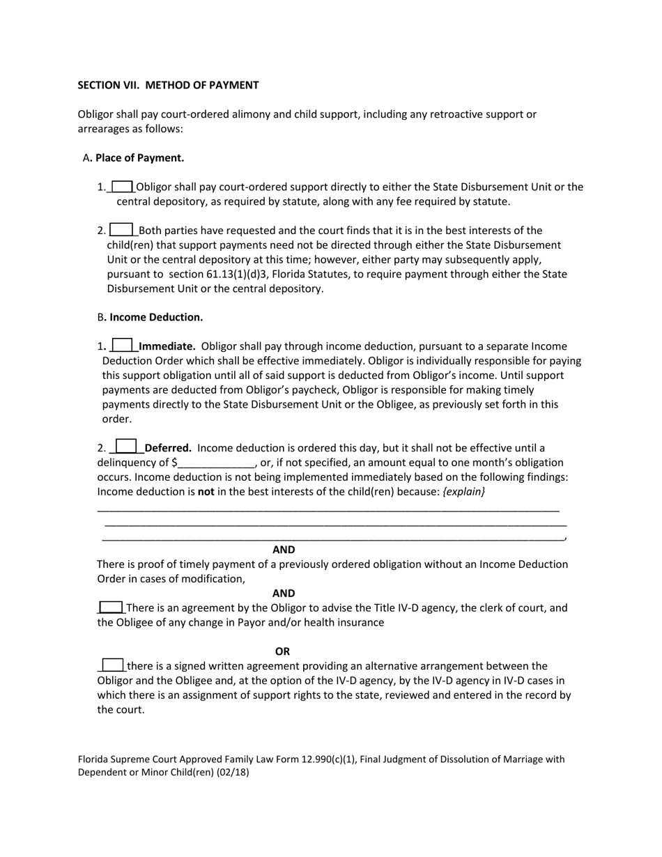 Family Law Form 12.990(C)(1) Final Judgment of Dissolution of Marriage With Dependent or Minor Child(Ren) - Florida, Page 13
