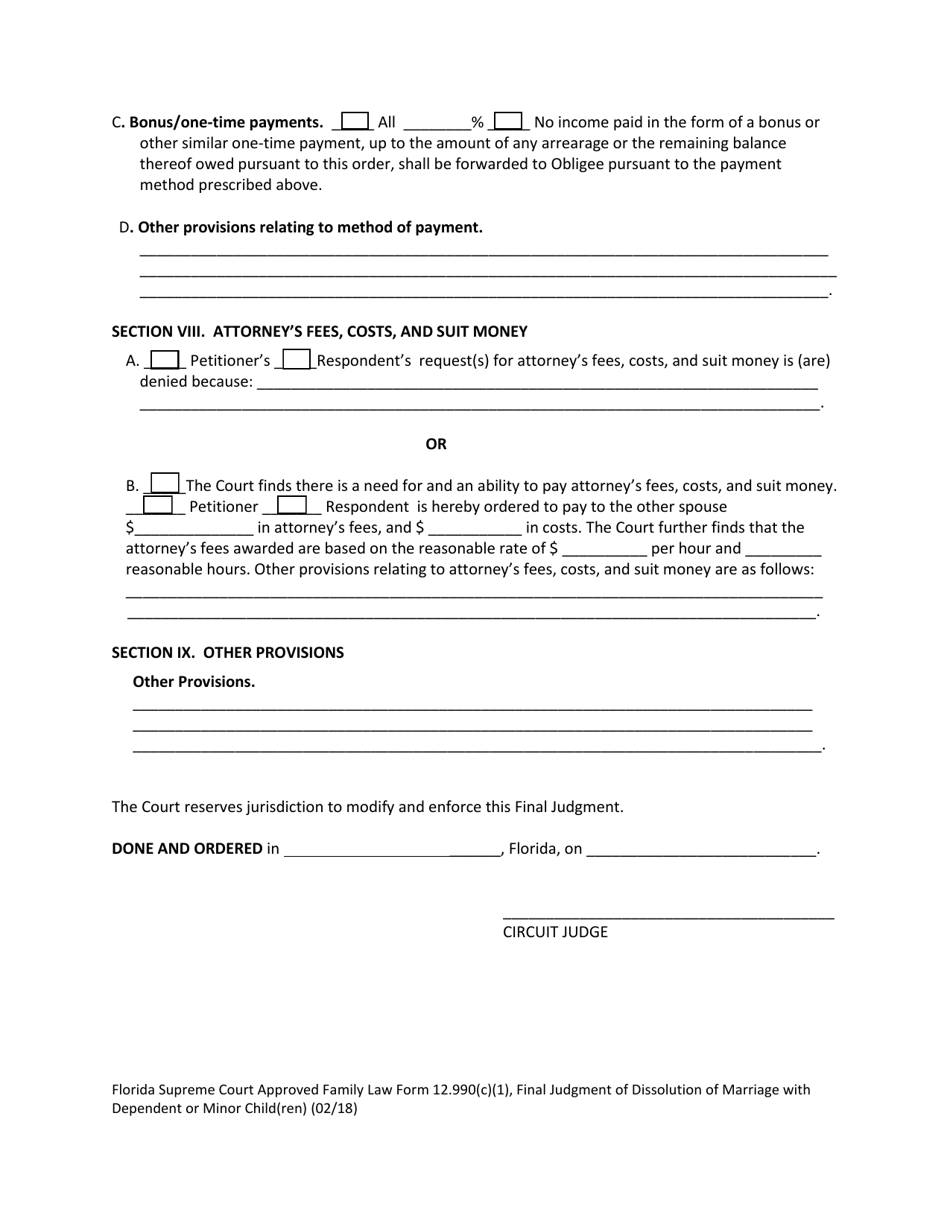 Family Law Form 12.990(C)(1) Final Judgment of Dissolution of Marriage With Dependent or Minor Child(Ren) - Florida, Page 14