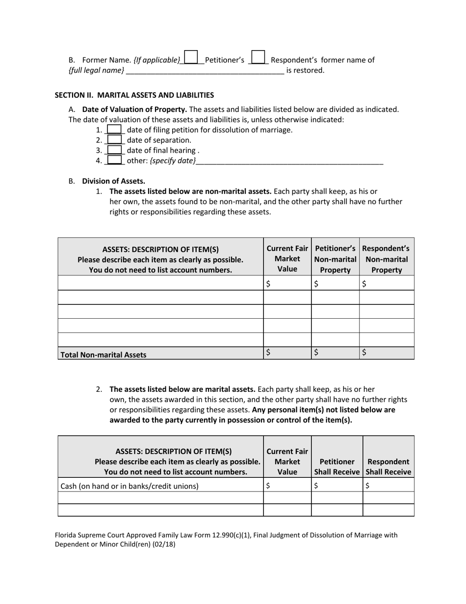 Family Law Form 12.990(C)(1) Final Judgment of Dissolution of Marriage With Dependent or Minor Child(Ren) - Florida, Page 2