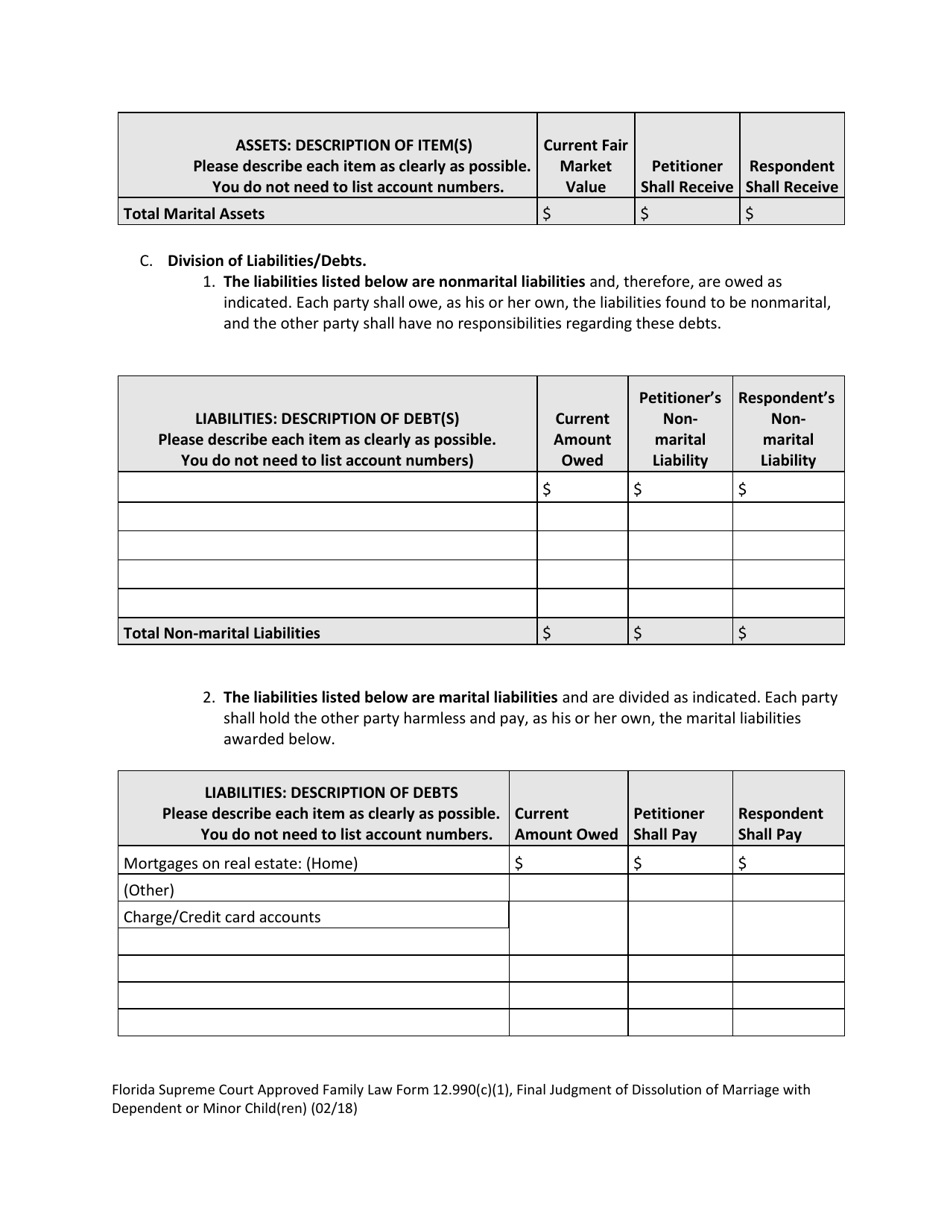 Family Law Form 12.990(C)(1) Final Judgment of Dissolution of Marriage With Dependent or Minor Child(Ren) - Florida, Page 4