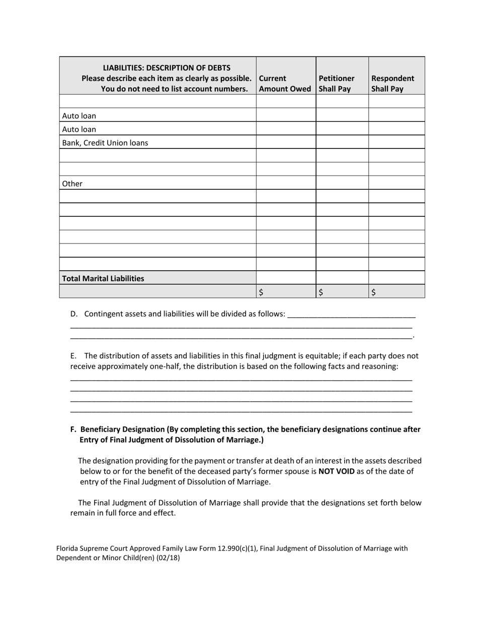 Family Law Form 12.990(C)(1) Final Judgment of Dissolution of Marriage With Dependent or Minor Child(Ren) - Florida, Page 5
