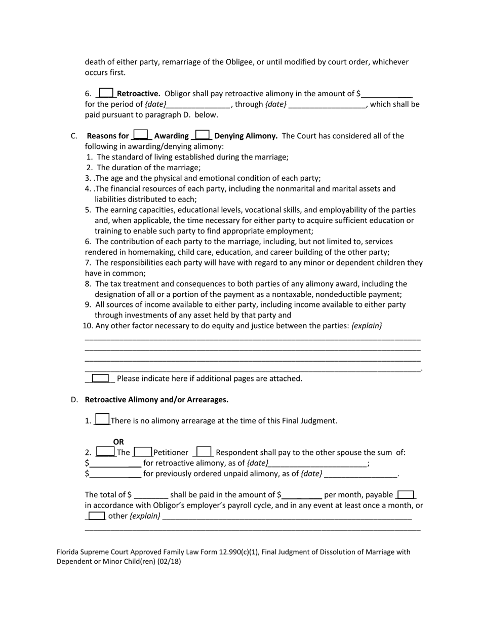Family Law Form 12.990(C)(1) Final Judgment of Dissolution of Marriage With Dependent or Minor Child(Ren) - Florida, Page 9