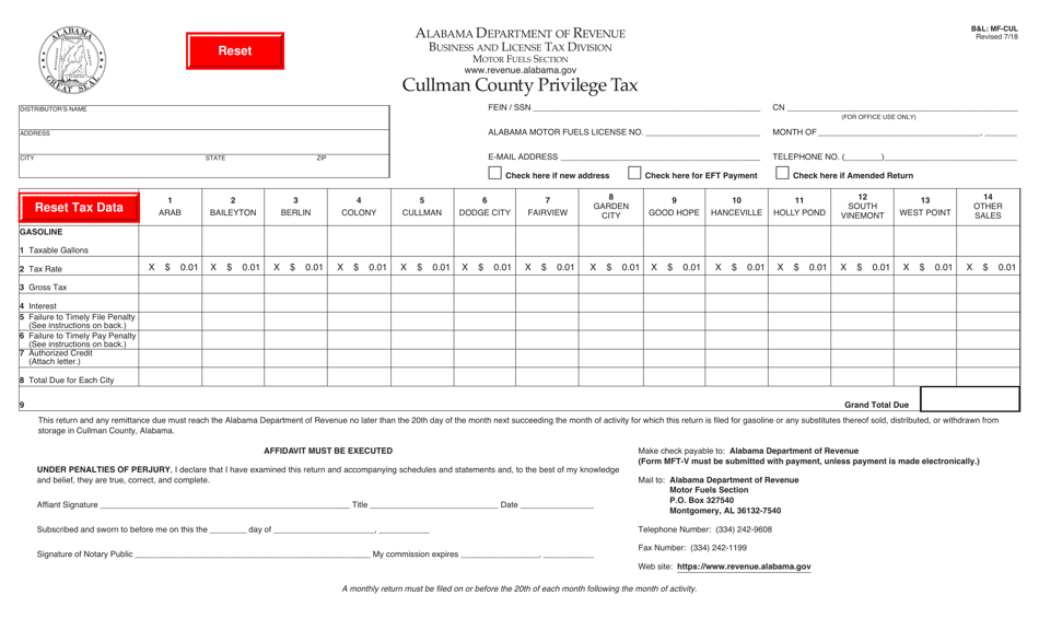 Form B&LCUL Fill Out, Sign Online and Download Fillable PDF, Cullman