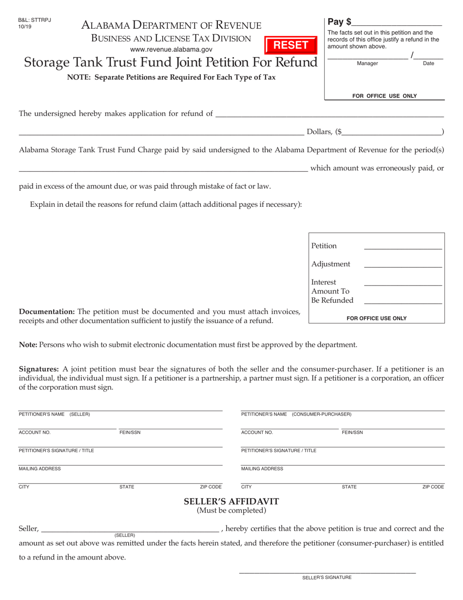 Form BL: STTRPJ Storage Tank Trust Fund Joint Petition for Refund - Alabama, Page 1