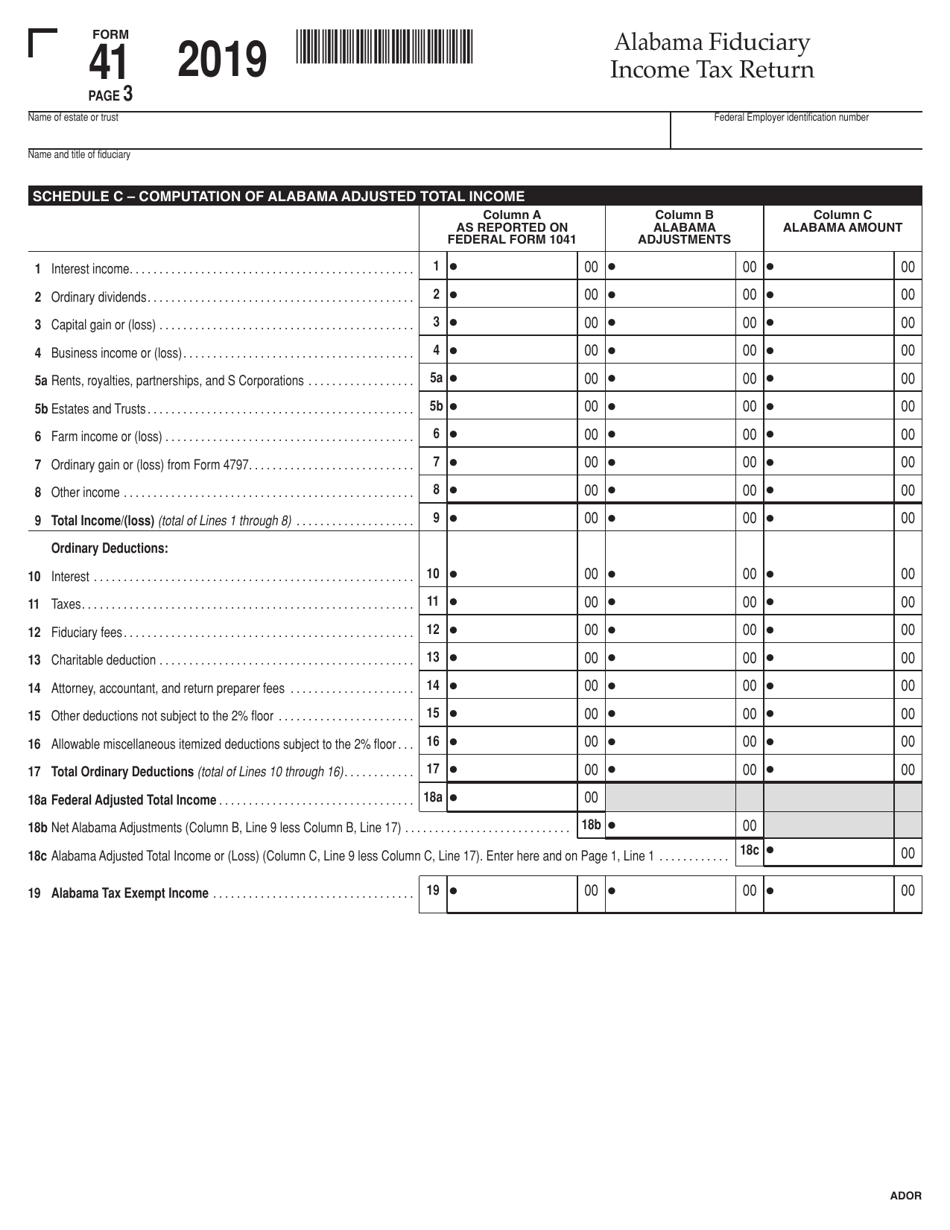 Form 41 Fiduciary Income Tax Return - Alabama, Page 3