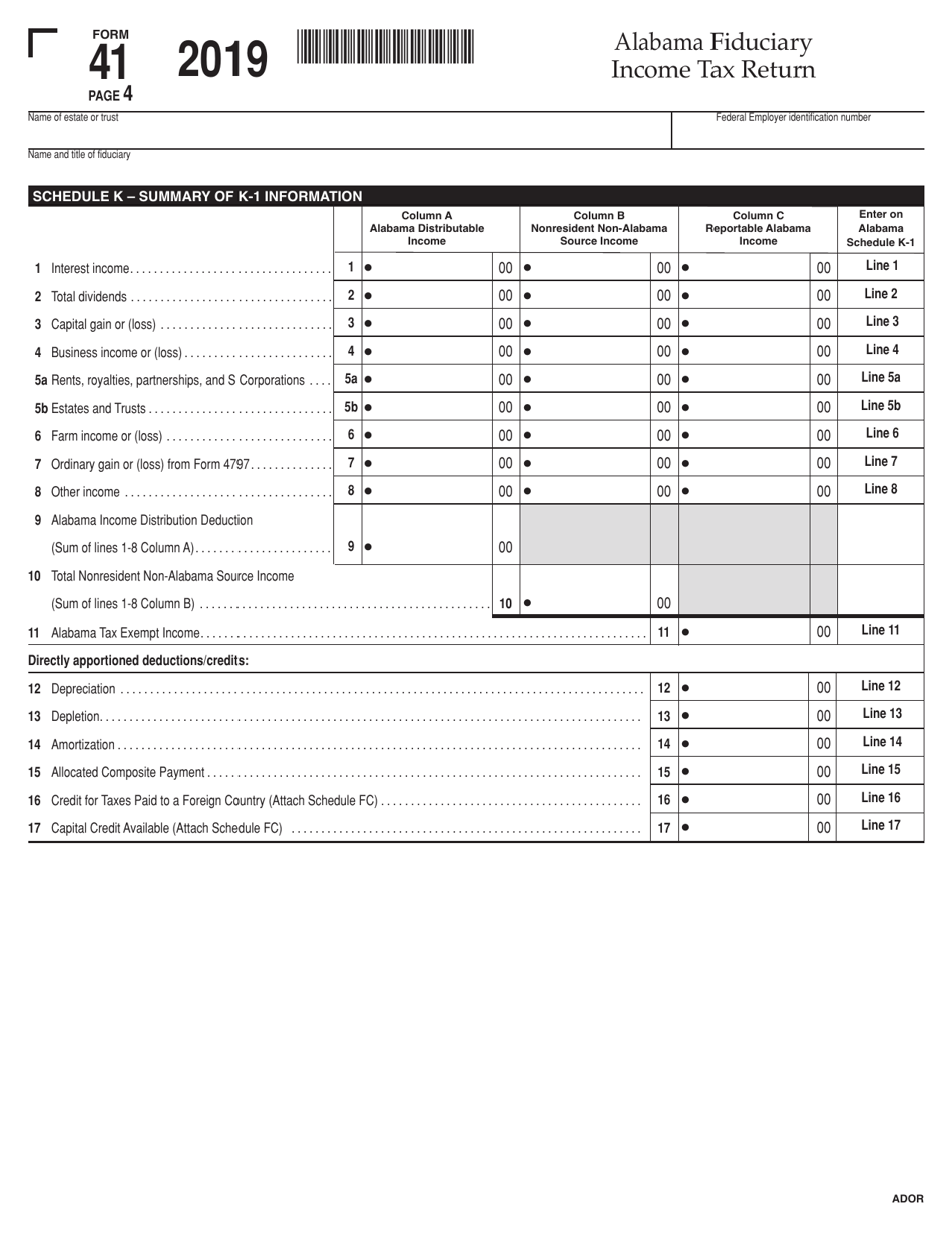 Form 41 Fiduciary Income Tax Return - Alabama, Page 4