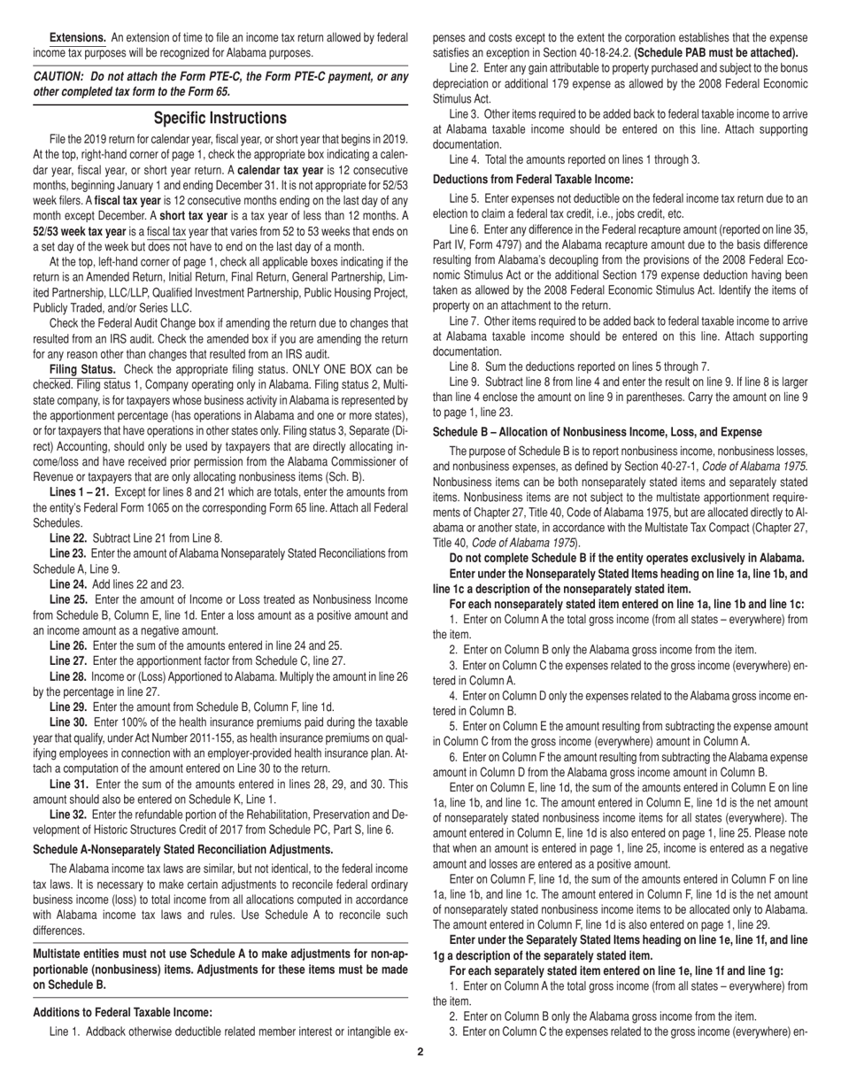 Instructions for Form 65 Partnership / Limited Liability Company Return of Income - Alabama, Page 2