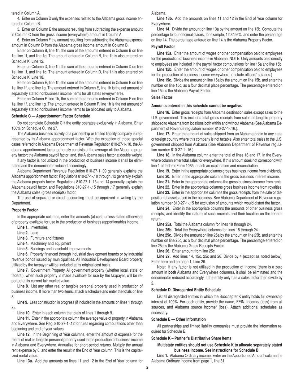 Instructions for Form 65 Partnership / Limited Liability Company Return of Income - Alabama, Page 3