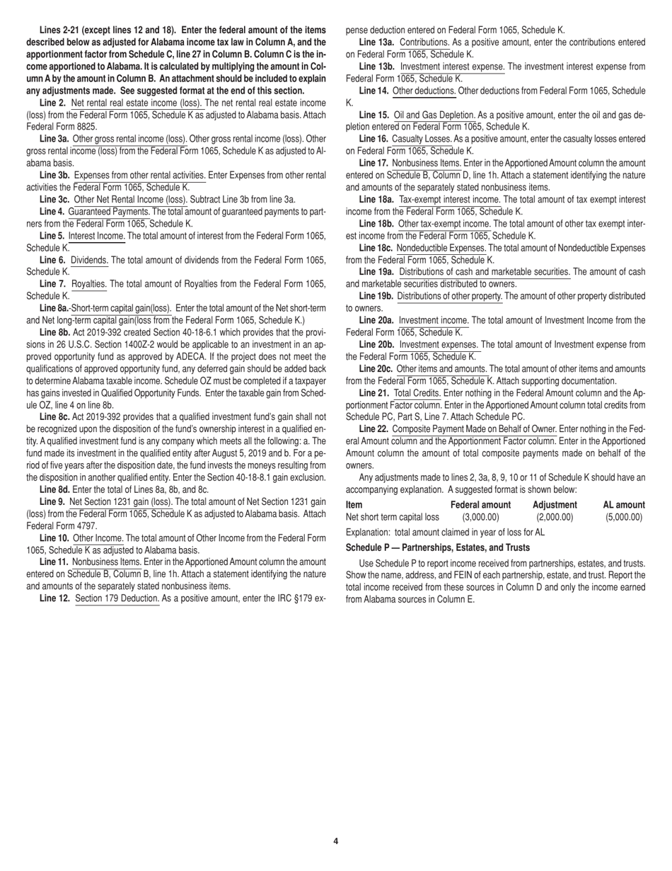 Instructions for Form 65 Partnership / Limited Liability Company Return of Income - Alabama, Page 4