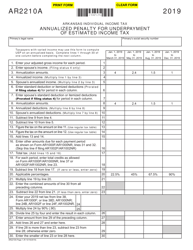 Form AR2210A Annualized Penalty for Underpayment of Estimated Income Tax - Arkansas