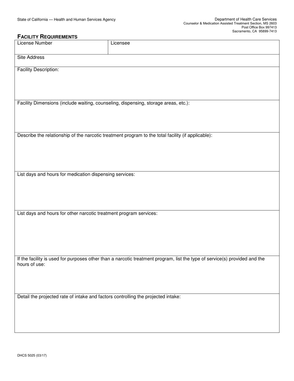 Form DHCS5025 Facility Requirements - California, Page 1